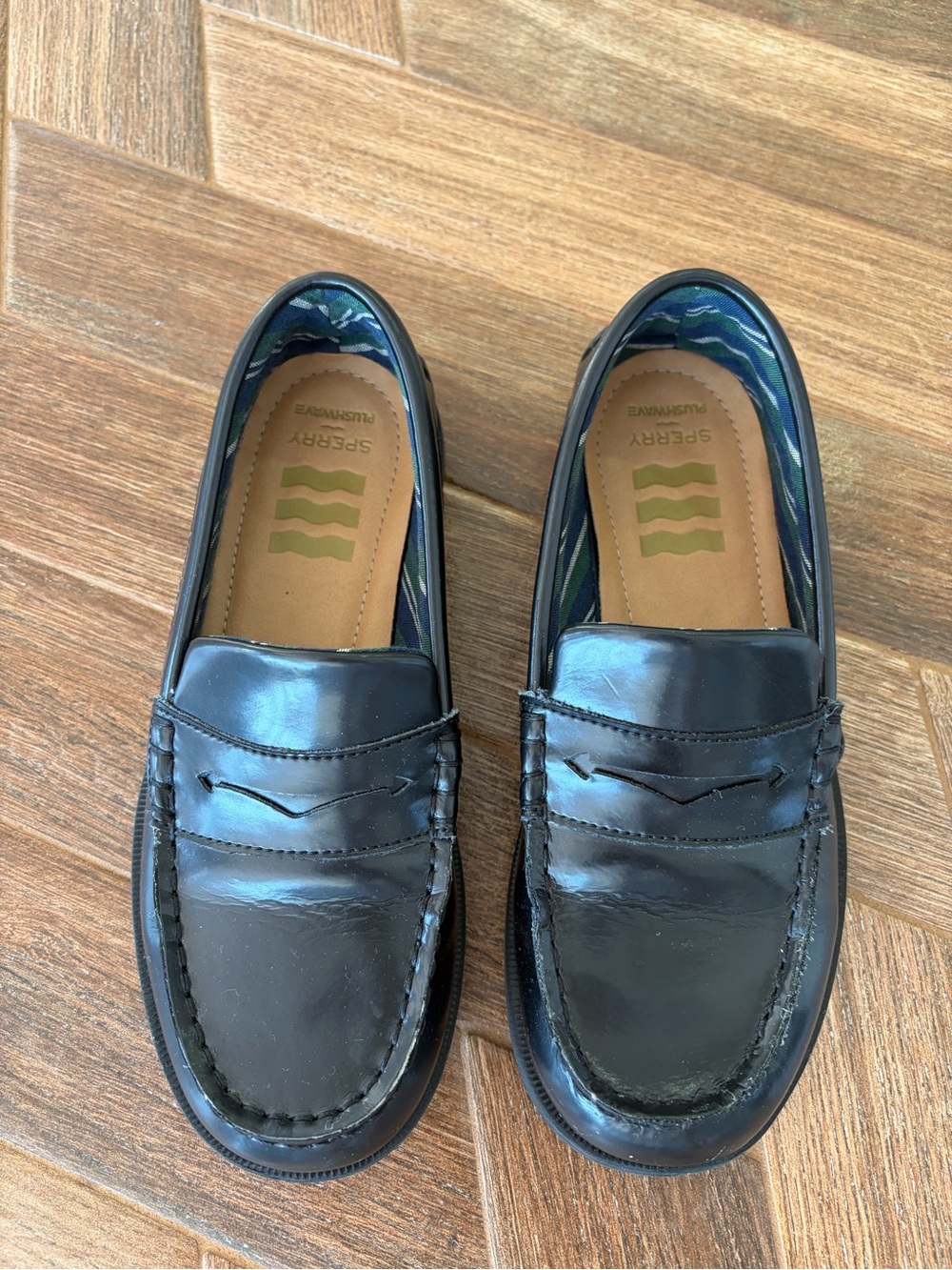 Sperry  Girls Black Leather Penny Loafers
